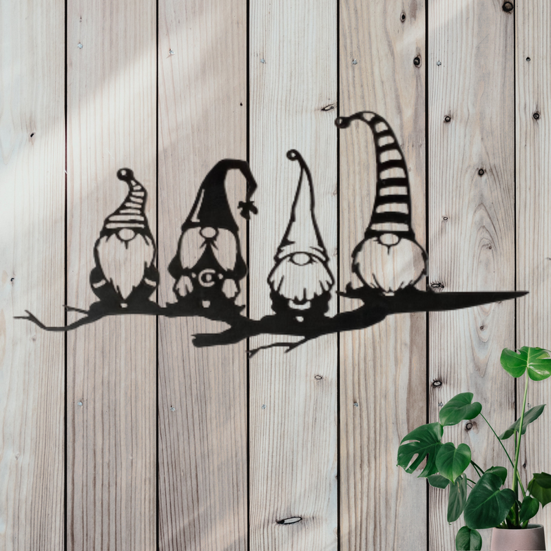 Gnome Friends on Branch Metal Sign
