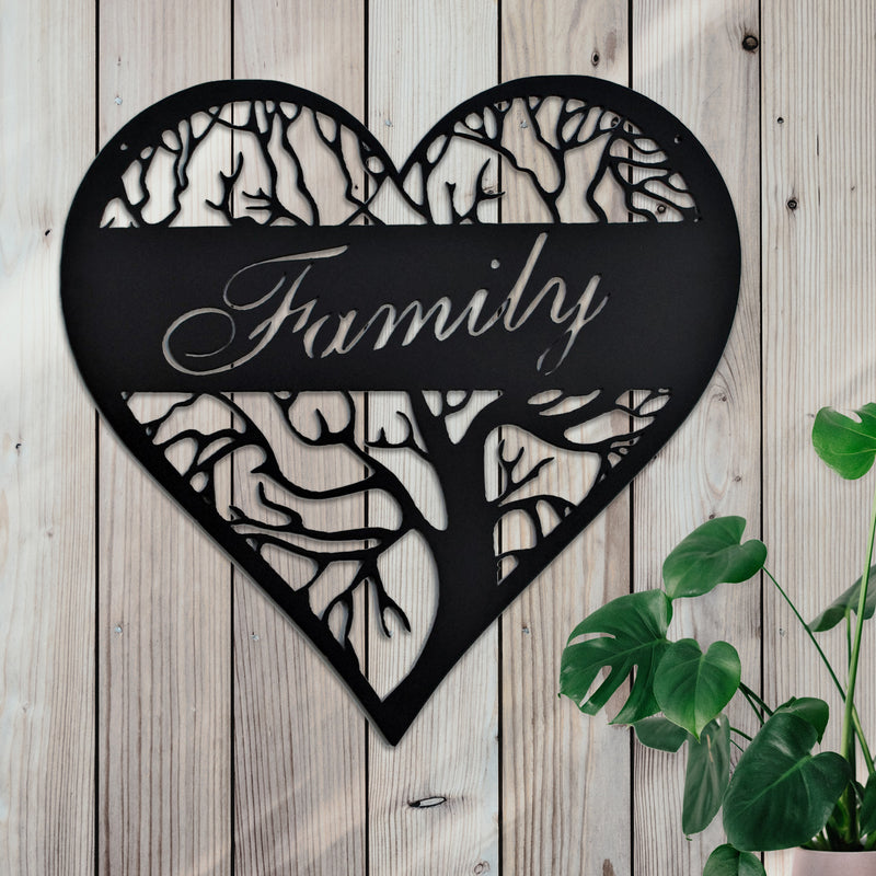 Heart Shape Family Tree Metal Sign