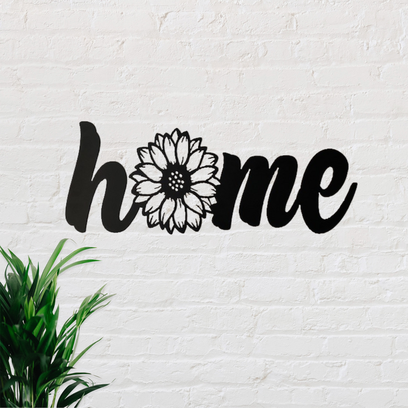 The word home with a sunflower where the letter o would be.