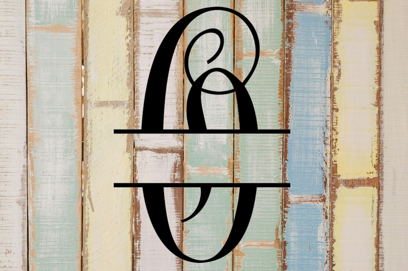 Decorative split letter monogram "O" on a textured wooden background