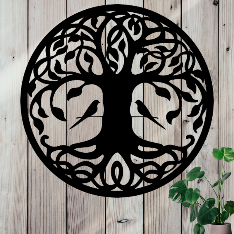 Tree of Life with Bird Couple Metal Sign