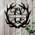 Metal sign in the shape of Antlers with a capital O and a space for a custom name.