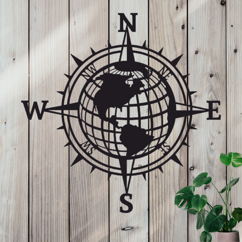 Compass Globe Metal Sign