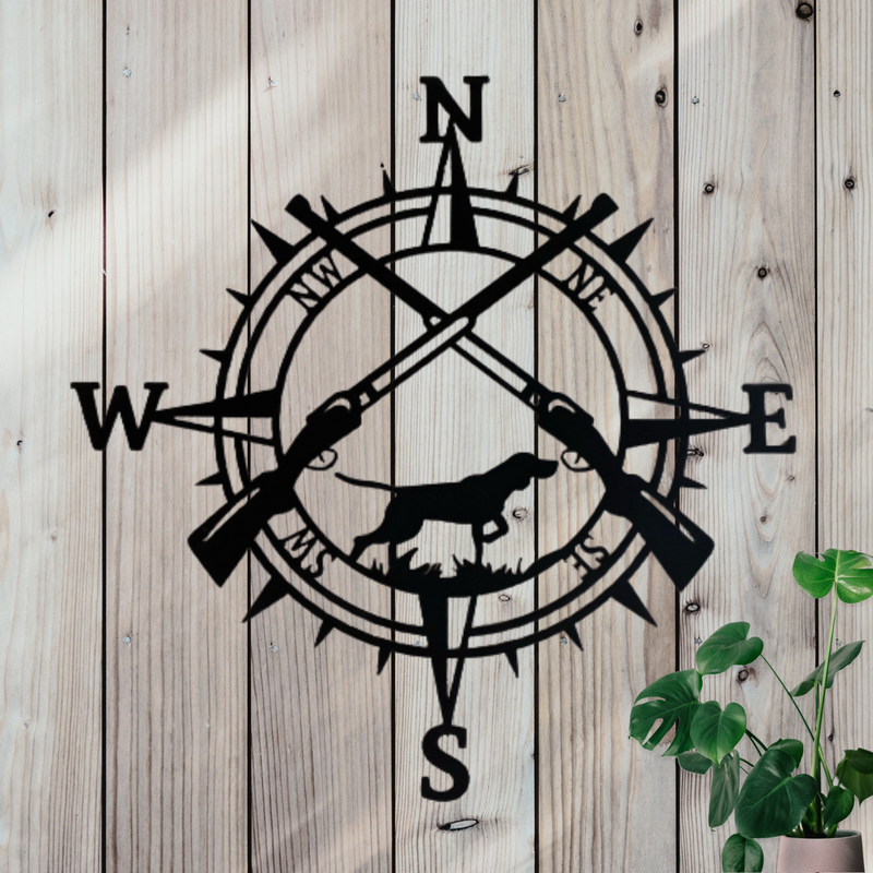 Compass with Hunting Dog Metal Sign – CM Signs & Decor