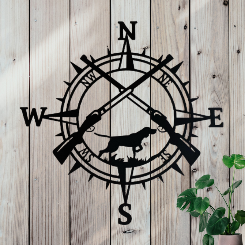 Compass with Hunting Dog Metal Sign