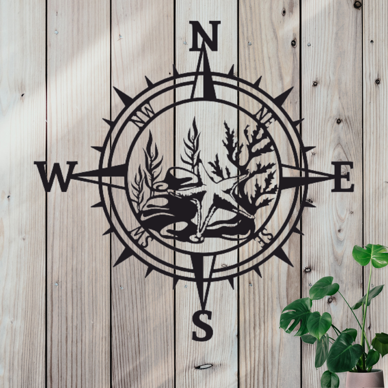 Compass Starfish Metal Sign