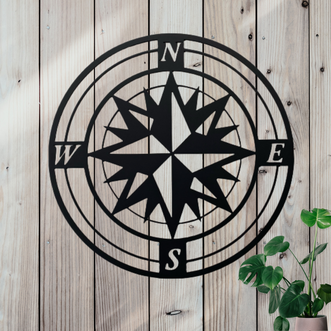 Metal Wall Art Decor - Compass Design, White Powder Coated Steel, Indoor/Outdoor (45x45cm) - View #10