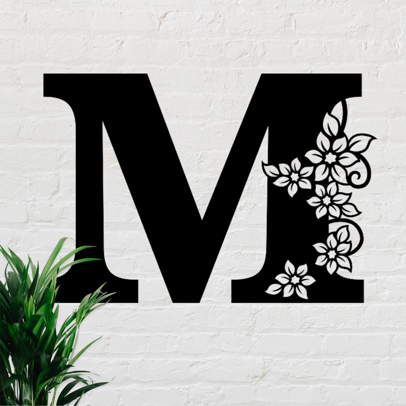 Floral Letter Monogram Metal Sign