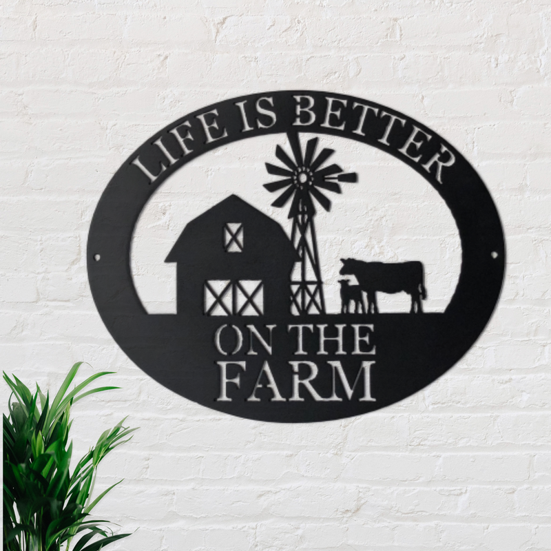 Farm Life with Cows Monogram Metal Sign