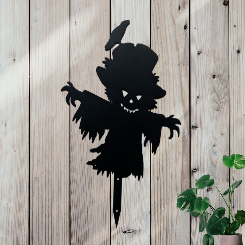 Scarecrow with Crow Metal Garden Stake