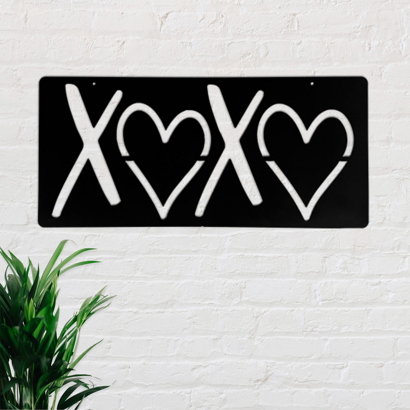 XOXO Hugs and Kisses Stencil Style Metal Sign